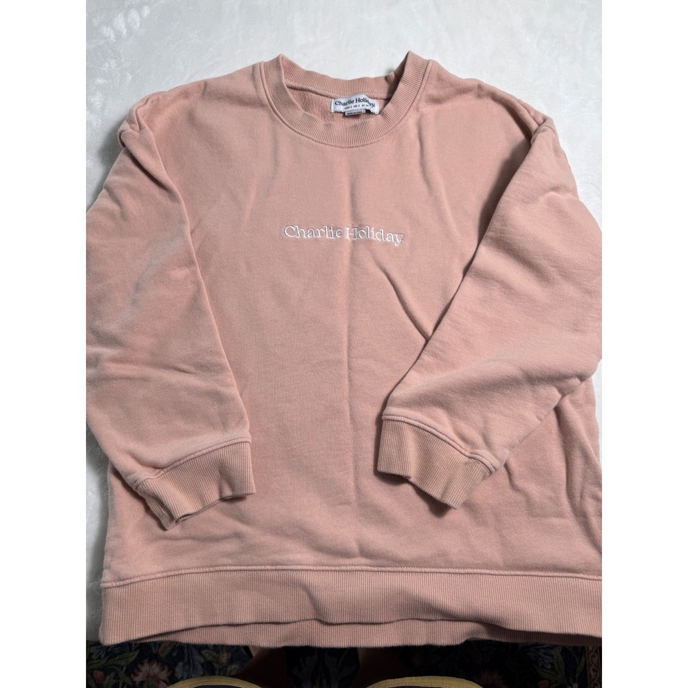 Charlie Holiday Womens Pink Embroidered Logo Preppy Sweatshirt Collegate Sz 2